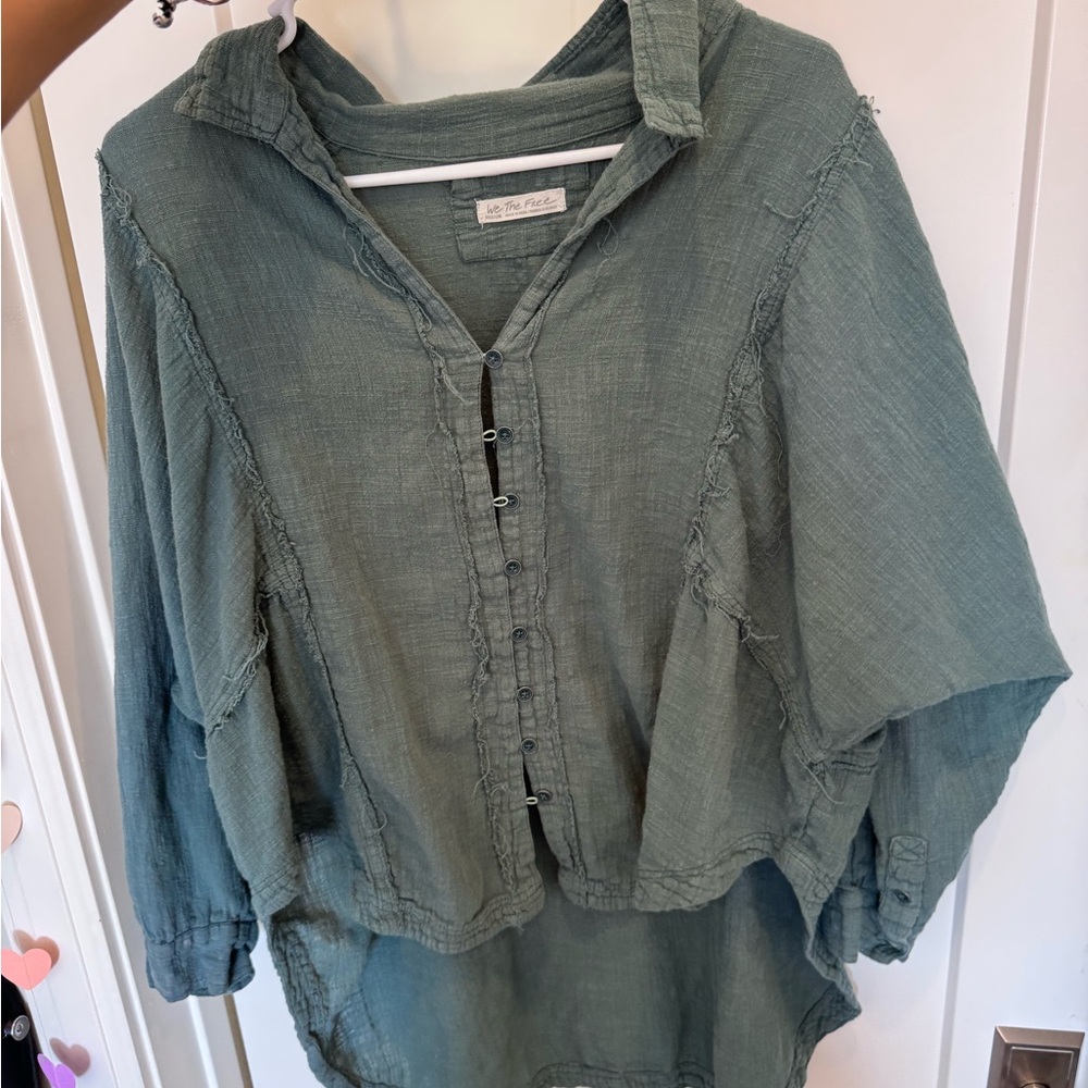Free People Green Boxy Button Down Shirt